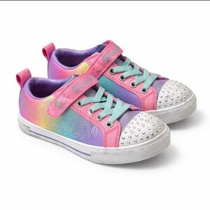 Twinkle Toes Light-Up Rainbow Sneakers | Girls Size 1 | Sparkle Toe Shoes